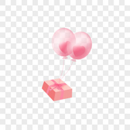 情人节粉色礼物盒装饰气球手绘元素