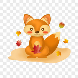 秋分之手绘卡通可爱的小动物狐狸拿枫叶