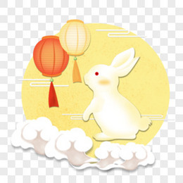 中秋节之手绘卡通月圆灯笼兔子场景图