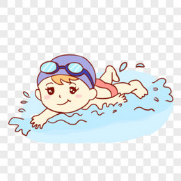 男孩游泳运动手绘卡通元素