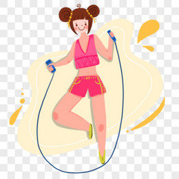 跳绳运动可爱女孩卡通人物元素