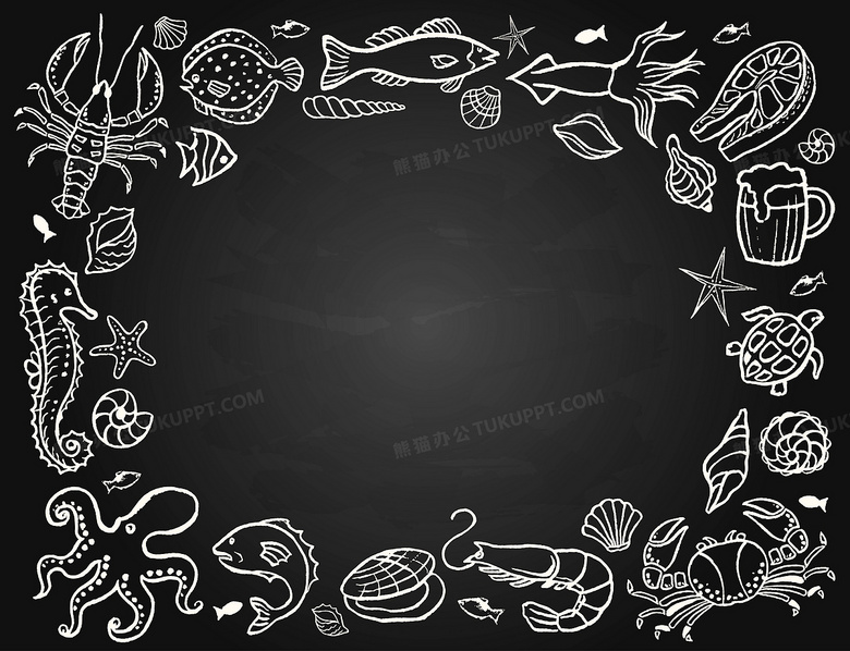 矢量水彩手绘黑白简笔画海鲜食品图片素材__*