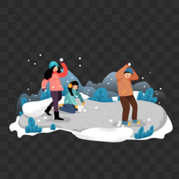 下雪天大学生快乐打雪仗插画元素