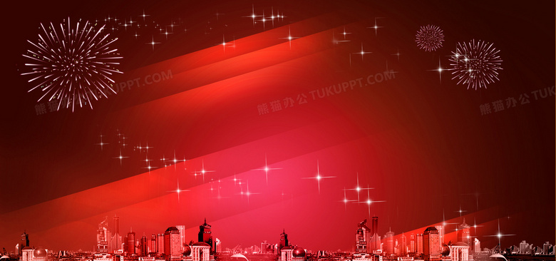 城市烟花星空烟花激情红色海报背景背景图片素材免费下载_红色背景