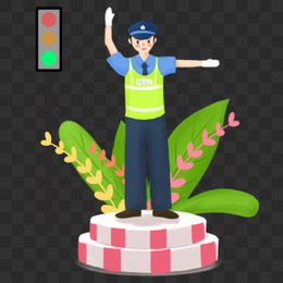 手绘小清新交警指挥交通插画元素