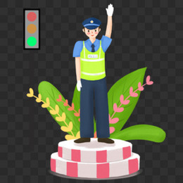 卡通手绘交警指挥交通插画