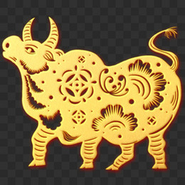 金色剪纸浮雕风新年福牛装饰元素
