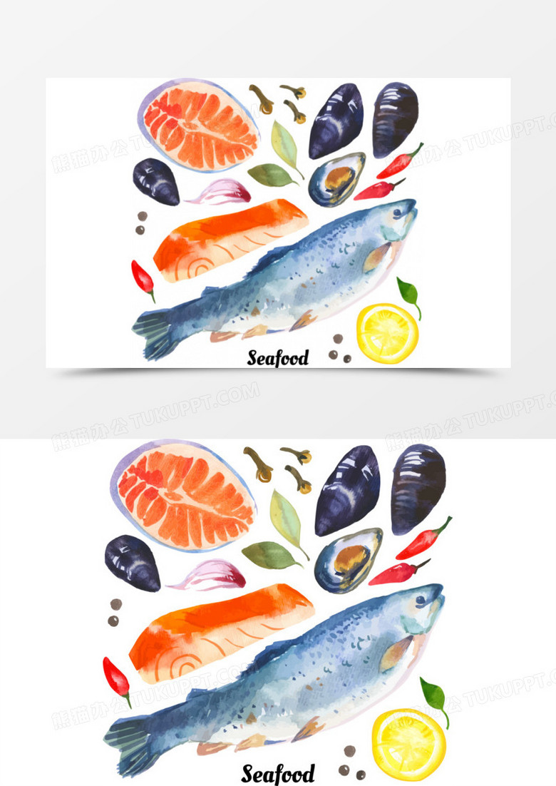 矢量水彩海鲜插画png图片素材下载_插画png_熊猫办公