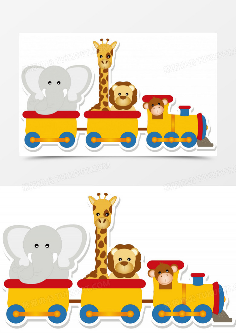 卡通小动物坐火车