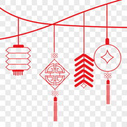 红色简约中式红色灯笼吊饰装饰元素