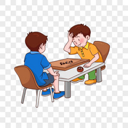 手绘下围棋的少年免抠元素