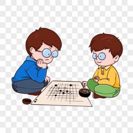 手绘做着下围棋的少年免抠元素