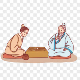 卡通手绘古人下围棋请教老师素材