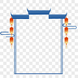 中国风蓝色建筑物灯笼边框