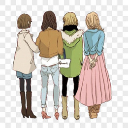 四个女孩背影