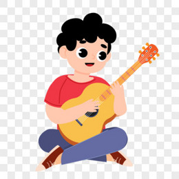 卡通手绘小男孩弹吉他免抠元素
