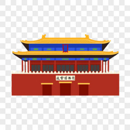 扁平手绘北京旅游景点故宫博物馆元素