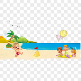 沙滩玩耍的儿童手绘