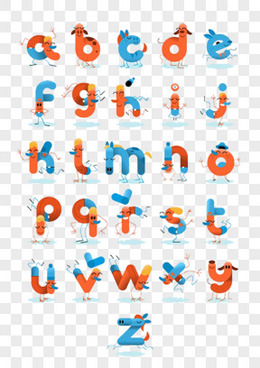 可爱风格的多彩形象英文字母艺术字体