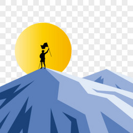 手绘站在山顶的人物剪影素材
