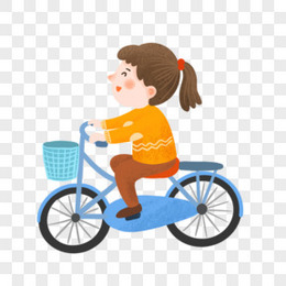 卡通手绘免抠骑自行车的女孩素材
