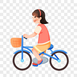 卡通手绘免抠骑自行车的女孩子素材