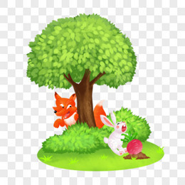 卡通狡猾的狐狸狸和拔萝卜的小兔兔