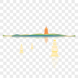 手绘矢量杭州地标建筑西湖风景素材