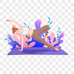 一组手绘扁平插画小清新女性瑜伽健身之图五元素