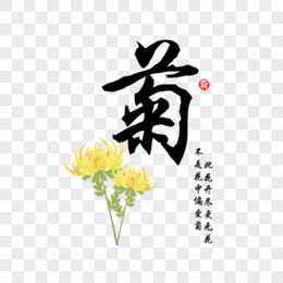 一组矢量手绘梅兰竹菊花卉诗句合成元素之菊花