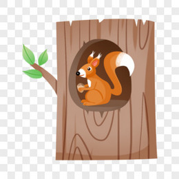 卡通树洞里的小松鼠套图元素