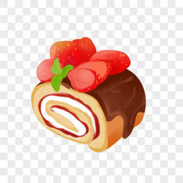 手绘插画巧克力草莓瑞士蛋糕卷元素