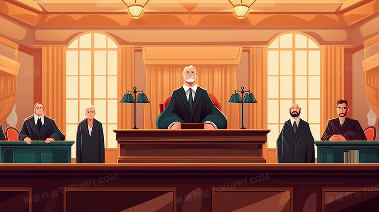 律师法官在法庭上宣传插画