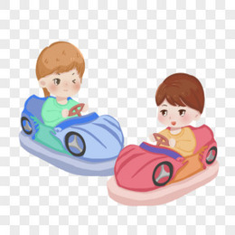 卡通两个小男孩在玩碰碰车插画元素