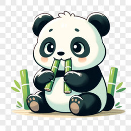 手绘可爱熊猫吃竹子免抠元素