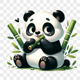 手绘可爱熊猫吃竹子免抠元素