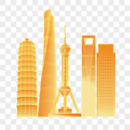 手绘国潮上海建筑城市剪影素材