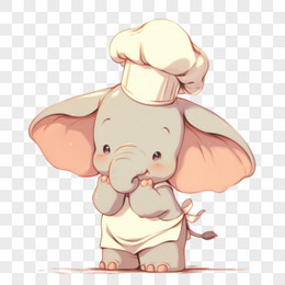 卡通风可爱的带厨师帽的大象免抠元素