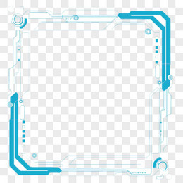插画风简单蓝色科技风矩形边框免抠元素
