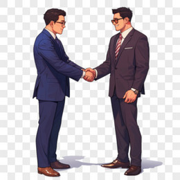 卡通风办公场景两个商务人士握手免抠元素