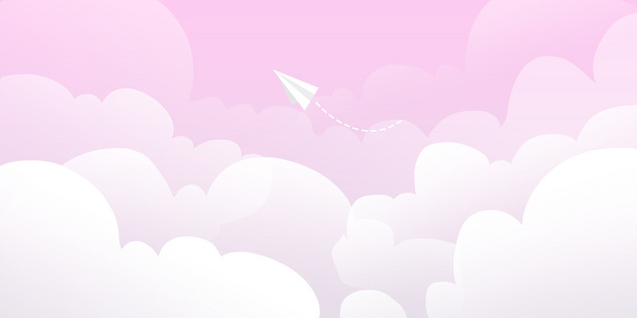 浪漫粉色渐变云彩纸飞机手绘卡通背景