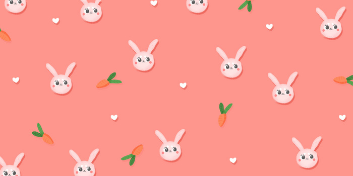 粉色可爱小兔子手绘手机屏保原创背景