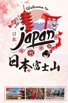 日本招财猫文化鲤鱼旗旅游海报背景素材