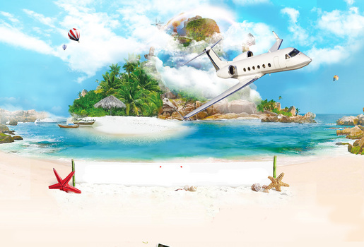 海岛旅游飞机背景素材