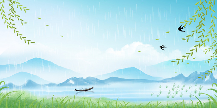 二十四节气雨水谷雨风景柳条燕子背景