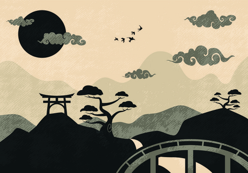 日式旅游文化画册手绘背景素材