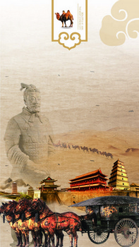 西安旅游中国风兵马俑大雁塔手机背景