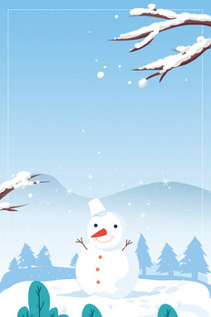手绘插画风冬天雪景堆雪人背景