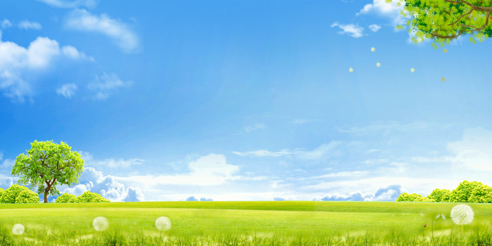 蓝天白云清新草地绿化摄影图合成背景