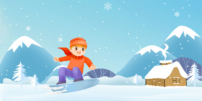 手绘卡通冬天户外滑雪背景